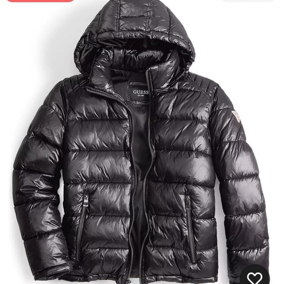Guess Men's Hooded Puffer Jacket Size XXL 2XL Glossy Mid-Weight Zip Pockets NWOT - Picture 3 of 13